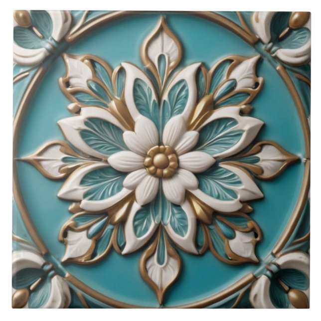 Flor de Alivio de Flor Elegante Turquoise Floral (Frente)