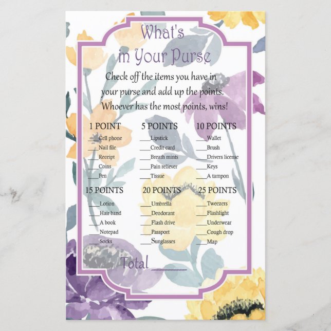 Flor de aquarela roxa O que há no seu jogo (Frente)