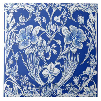 Flor de Arte Floral Azul e Branco Arte Deco Nouvea