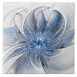 Flor de Arte Fracionada com Cinza Azul abstrato<br><div class="desc">Uma flor de fantasia única com tons de azul e cinza, abstrato e elegante. Design incomum para o seu azulejo decorativo de cerâmica floral e muito mais.</div>