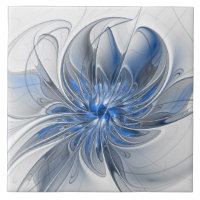 Flor de Arte Fracionada com Cinza Azul abstrato