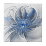 Flor de Arte Fracionada com Cinza Azul abstrato<br><div class="desc">Uma flor de fantasia única com tons de azul e cinza, abstrato e elegante. Design incomum para o seu azulejo decorativo de cerâmica floral e muito mais.</div>