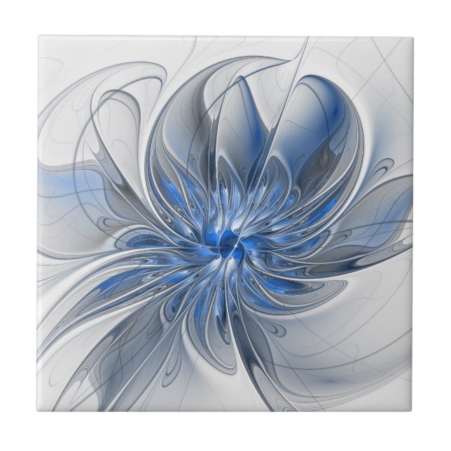 Flor de Arte Fracionada com Cinza Azul abstrato (Frente)