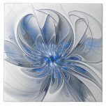 Flor de Arte Fracionada com Cinza Azul abstrato<br><div class="desc">Flor fantasia única com tons de azul e cinza,  abstrato e elegante. Design para seu azulejo cerâmico e muito mais.</div>
