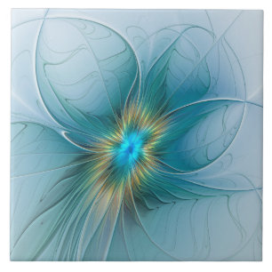 Flor de Arte Fractal Dourada e Azul Moderno
