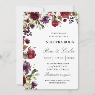 Flor de Borgonha - Convite para Casamento Espanhol