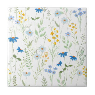 Flor de Campo Aquarela Azul Amarelo