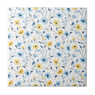 Flor de Campo Aquarela Azul Amarelo