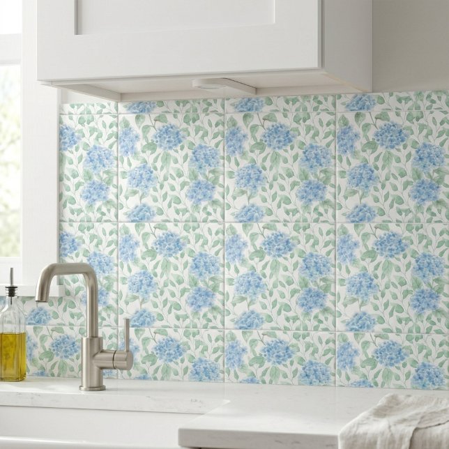 Flor de Campo Aquarela Azul Verde (Blue Green Watercolor Wildflower Ceramic Tile)