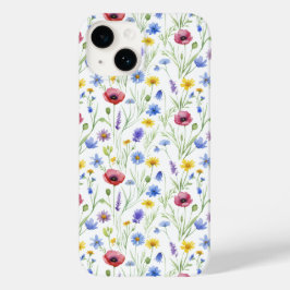Flor de Campo Aquarela Azul Vermelha