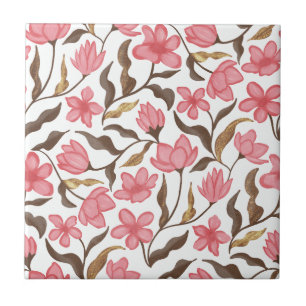 Flor de Campo Aquarela Rosa Marrom Dourado