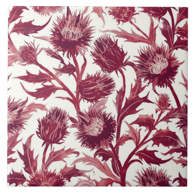 Flor de cardo William Morris em burgundy profundo (Frente)