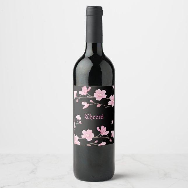 Flor de Cereja - Etiqueta de Garrafa de Vinho Saku (Frente)
