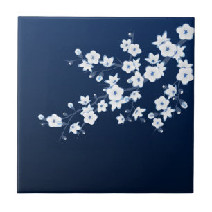 Flor de Cerejeira Azul Marinho Branco