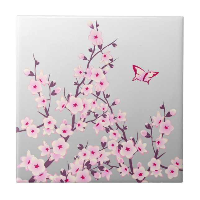 Flor de Cerejeira Butterfly Rosa Cinza (Frente)