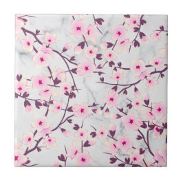 Flor de Cerejeira Floral Rosa Cinza Claro Mármore