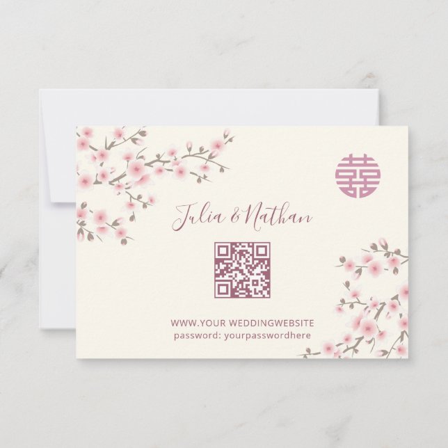 Flor de Cerejeira Rosa Desbotado RSVP Casamento Ch (Verso)