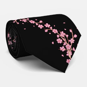 Flor de Cerejeira Rosa Elegante em Gravata de Seda