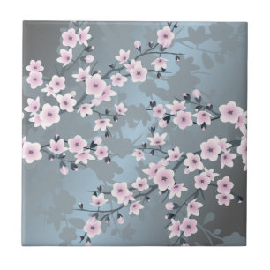 Flor de Cerejeira Rosa Escuro Azul Ardósia Floral