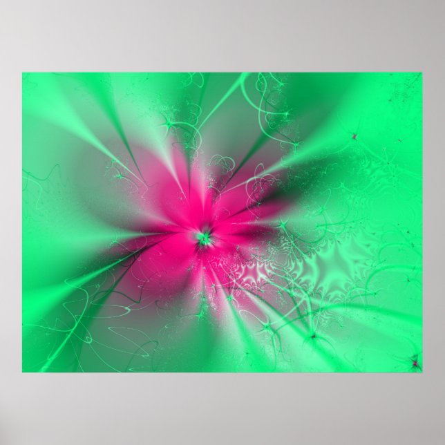 Flor de fantasia rosa em verde, poster (Frente)
