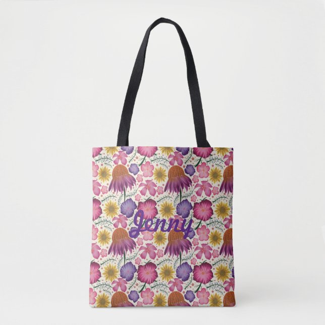 Flor de Flor Selvagem Padrão Personalizado Tote Ba (Frente)