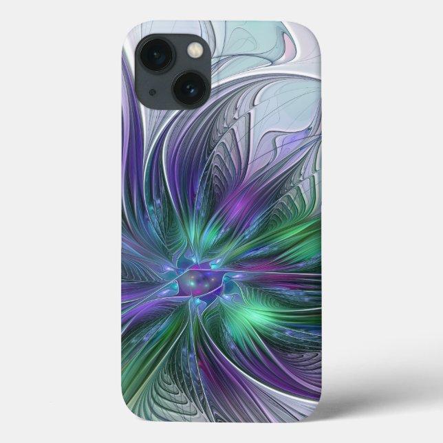 Flor de Fractal de Arte Abstrato Moderno Roxo Verd (Verso)