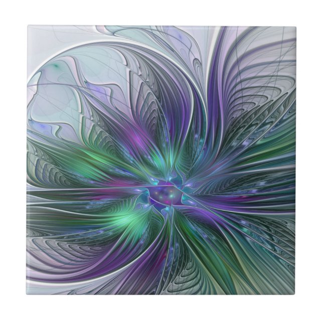 Flor de Fractal de Arte Abstrato Moderno Roxo Verd (Frente)