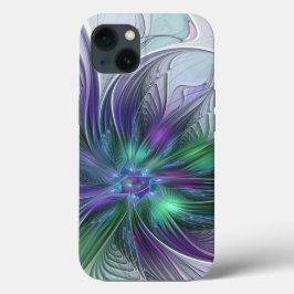 Flor de Fractal de Arte Abstrato Moderno Roxo Verd