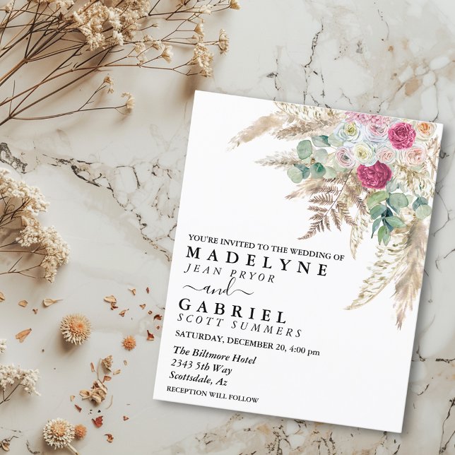 Flor de Grama das Pampas Rosa Aquarela Boho Orçame (Criador carregado)
