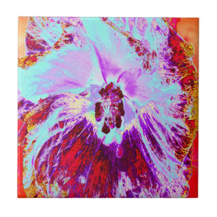 Flor de Hibisco Abstrata Tropical Aquamarinha e Ro