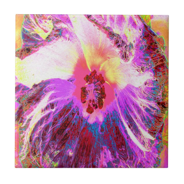 Flor de Hibisco Cores de Arco-íris Psicodélico Tri (Frente)