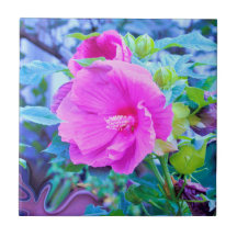 Flor de Hibisco Rosa Elegante com Folhagem Aquátic