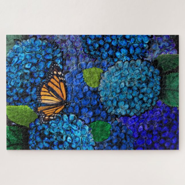 Flor de Hortênsia Azul Quebra-Cabeça Floral (Horizontal)