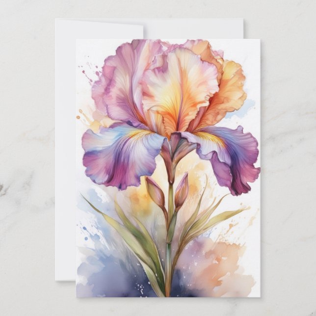 Flor de Íris Arco-Íris Pastel em Aquarela (Frente)