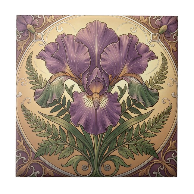 Flor de Íris Roxa Arte Nova Moldura Ornamentada (Frente)