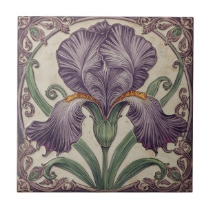 Flor de Íris roxa elegante Art Nouveau vintage