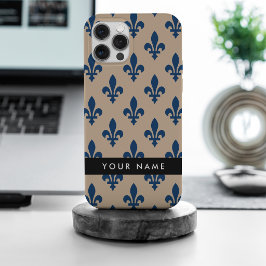 Flor de Lis, Azul Marinho em Bege, Real, Seu Nome
