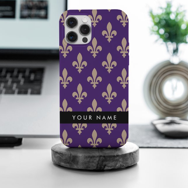 Flor de Lis, Bege sobre Roxo, Real, Seu Nome (Criador carregado)