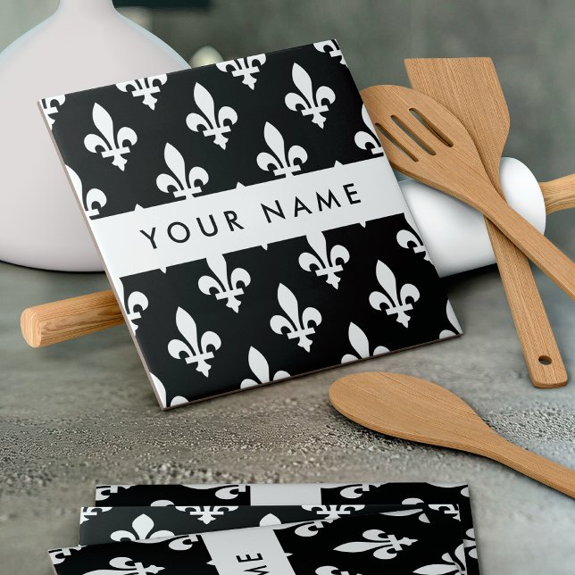 Flor de Lis, Branco sobre Preto, Branco, Seu Nome (Criador carregado)
