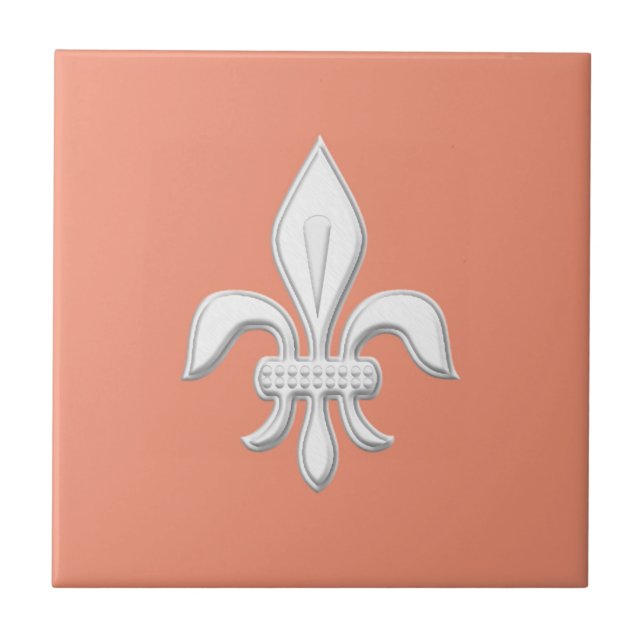 Flor de lis no branco no rosa coral claro/pêssego (Frente)