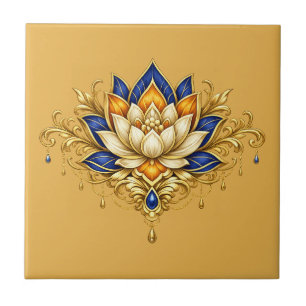 Flor de lótus azul dourado floral botânico na pare