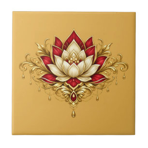 Flor de lótus bordô dourado floral parede indiana