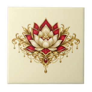 Flor de lótus marrom dourado floral indiano parede