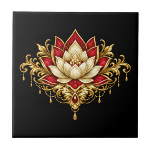 Flor de lótus marrom dourado preto floral indiano 