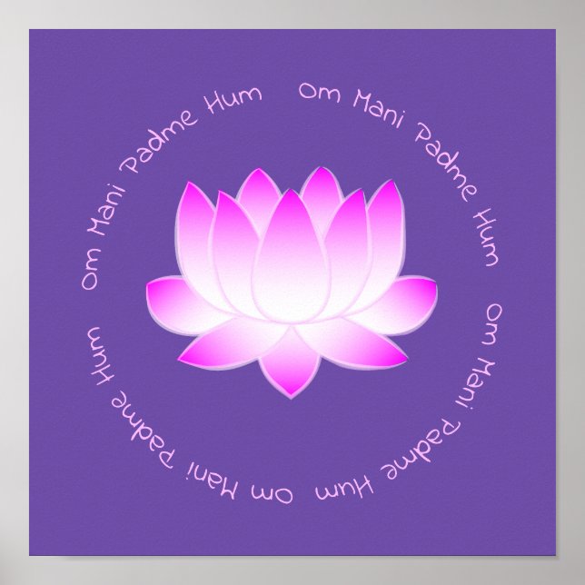 Flor de Lotus Rosa Om Mani Padme Hum Impressão (Frente)