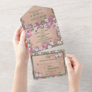 Flor de maçã - Convite de casamento tudo em um