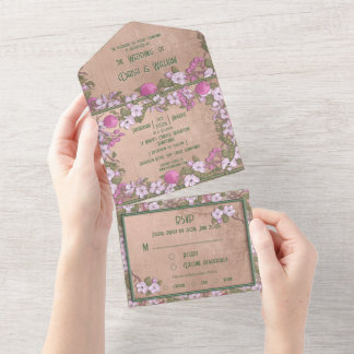 Flor de maçã - Convite de casamento tudo em um