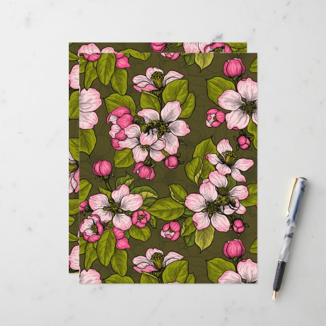 Flor de maçã em verde-escuro (Frente/Verso In Situ)