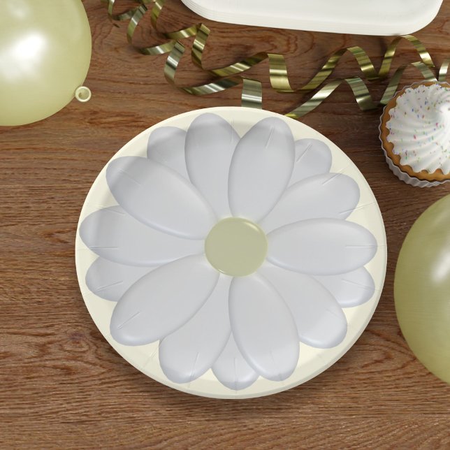 Flor de margarida branca em pratos de papel piônic (White daisy flower on cream paper plate perfect for picnics!)