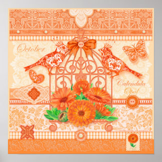 Flor de Nascimento e Gema de Outubro Poster de Gai